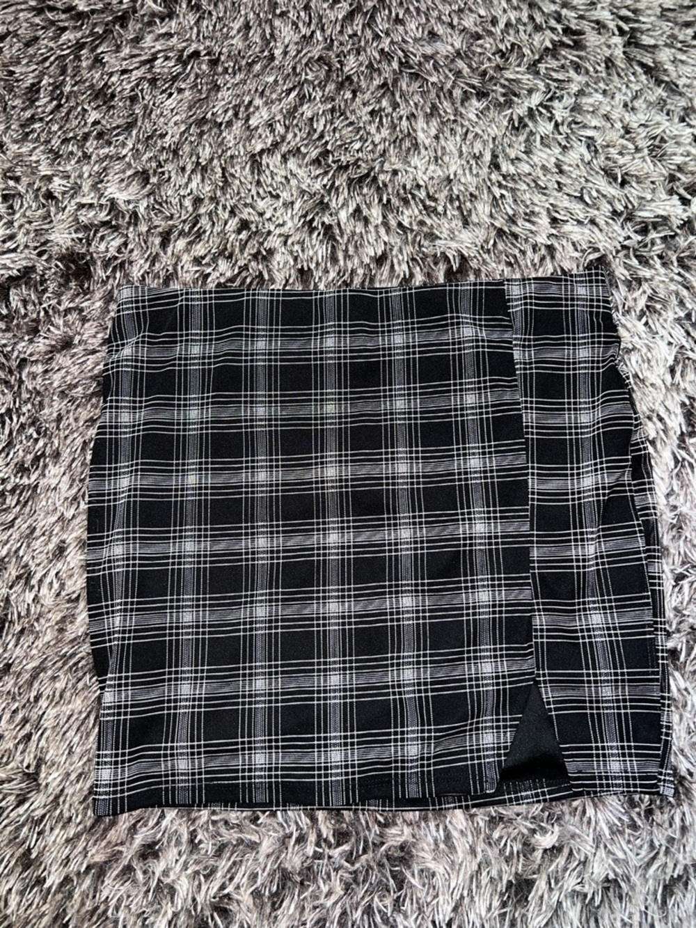 Plaid Black Mini Skirt with Side Slit